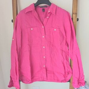 Lauren Ralph Lauren Women's Fuchsia Button-Up Shirt - Size M